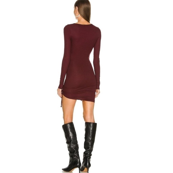 Lovers and Friends Venetian Dress Ribbed Burgundy Bodycon Long Sleeve Ruched M - Picture 8 of 13